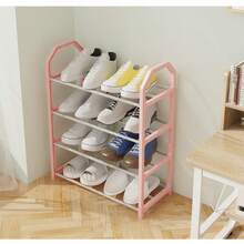 Neutral 4-Tier Multi-Function Shoe Rack, Multiple Colors Available, Plastic Frame With Metal Storage Layers, Aesthetic Durable And Space-Saving, Minimalist Style Shoe Rack, Suitable For Home Entryway And Bedroom - Multicolor - View 3