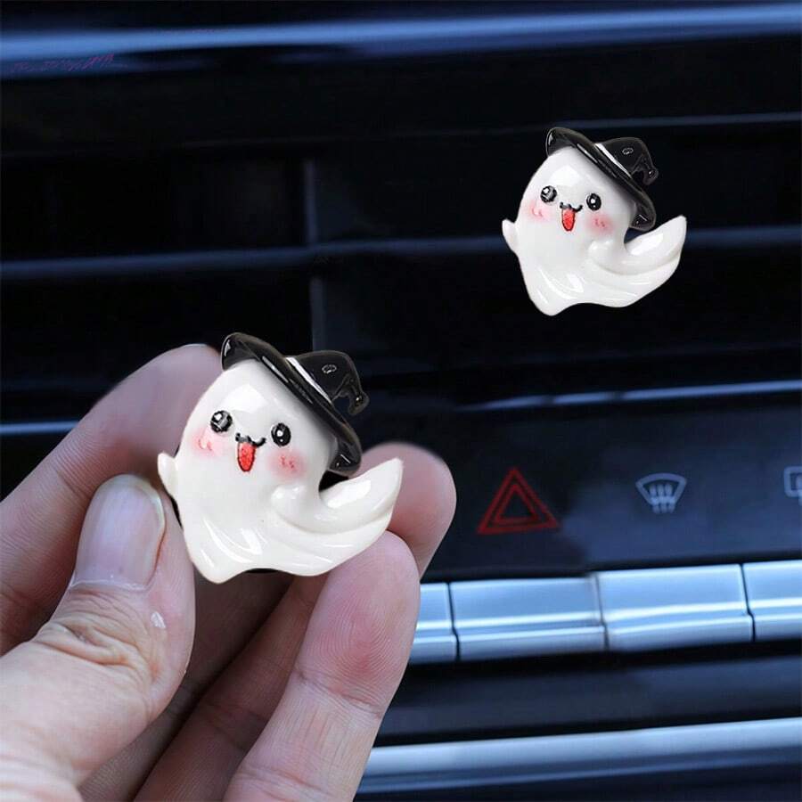 2 buah Klip Ventilasi Udara Hantu Halloween Lucu, Klip Ventilasi Udara Mobil Berbentuk Hantu Kartun, Desain Pemasangan Kartu Sederhana, Menciptakan Aksesori Dekorasi Interior Mobil Halloween - Klip Dekorasi Ventilasi Udara Bertema Hantu Halloween - View 1