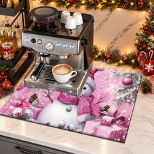 1pc Christmas Themed Printed Pattern Dish Drying Mat, Kitchen Countertop Bowl & Plate Rubber Bottom Drying Pad, Party Decoration, Super Absorbent Hidden Stain Dish Drying Mat, Soft Diatomaceous Earth With Rubber Backing Multi-Functional Kitchen Home Mat, Quick Dry Mat For Coffee Machine & Dish Rack, Kitchen Countertop Coffee Mat & Dish Drying Pad - LL LSD003 - View 3