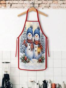 2Pcs Christmas Snowman Couple Kitchen Apron, Plaid Scarf Gift Box Snowflake Printed Adjustable Cooking Apron, Xmas Holiday Kitchen Decor Christmas Gift - Multicolor - View 9