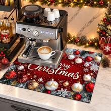 1pc Christmas Themed Printed Pattern Dish Drying Mat, Kitchen Countertop Bowl & Plate Rubber Bottom Drying Pad, Party Decoration, Super Absorbent Hidden Stain Dish Drying Mat, Soft Diatomaceous Earth With Rubber Backing Multi-Functional Kitchen Home Mat, Quick Dry Mat For Coffee Machine & Dish Rack, Kitchen Countertop Coffee Mat & Dish Drying Pad - LL LSD032 - View 3