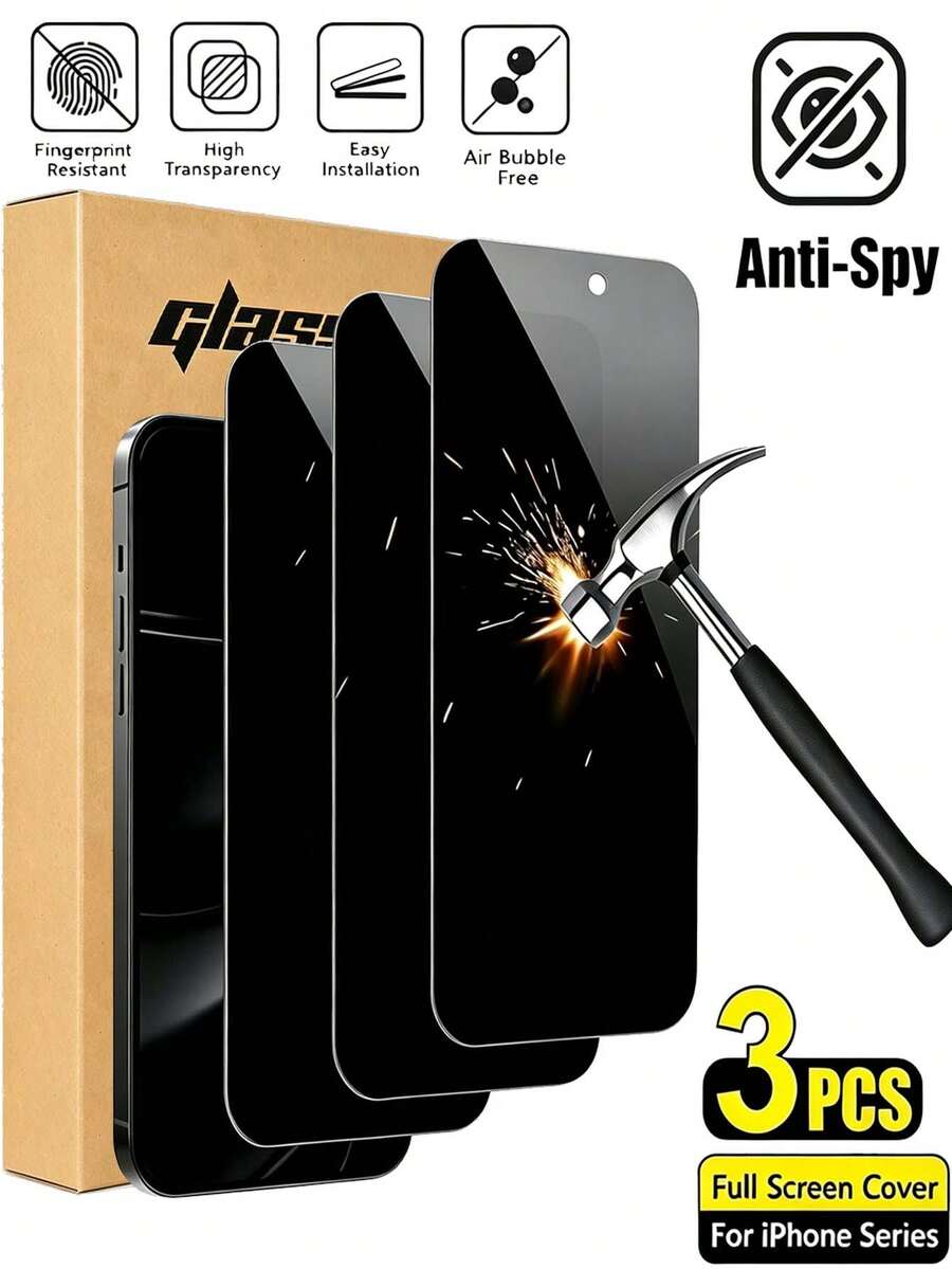 3 Packs Privacy Tempered Glass Screen Protector, Compatible With Iphone 18 Pro/18 Pro Max/17/15/16/14/11/12/13 Pro Max, Anti-Spy Tempered Glass, For XS Max/XR/X/15/7/8 Plus, Birthday Gift, Anti-Spy Phone Screen Protector For Family And Friends, Phone Accessories - 3Pcs High Defxinition - View 1