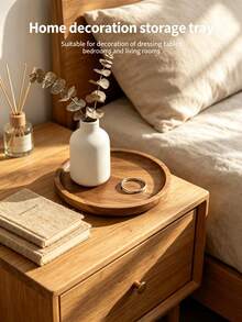 1pc Wooden Cheese Board, Round Divided Wooden Tray, Dish Platter, Table Fruit Bowl, Charcuterie Board, Cold Cut Meat Platter, Dessert Plate, Coffee Tray, Kitchen Fruit Bowl, Christmas Dish Server, Decorative Solid Wood Divided Tray, Bathroom Tray, Bathroom Accessory, Serving Platter, Multi-Functional Cheese Plate, Home Decor, Suitable For Kitchen, Bathroom, Living Room, Bedroom, Vanity, Party And Holiday Gathering - View 4