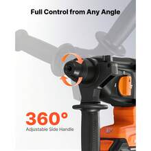 Taladro percutor, inalámbrico SDS-Plus de 7/8", 20 V, sin escobillas, incluye batería, cargador, 3 brocas, cincel plano, cincel puntiagudo y estuche de transporte para hormigón - 3,2 kg - Ver 6