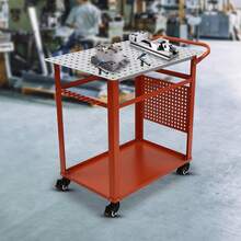 36*24 Inch Mobile Welding Table, Red Steel Welding Work Table, 600lbs Heavy-Duty 2-Tier Welding Bench With Brake Wheels & Tool Hooks For Cutting Grinding Repair - Red - View 6