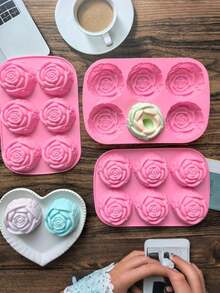 6-Cavity Rose Silicone Baking Mold, 3D Flower Cake Mold For Chocolate, Mousse, Jelly, Pudding, Candy, Mini Cakes And Desserts, DIY Home Baking Tool For Birthday Parties, Afternoon Tea And Special Occasions - Multicolor - View 8