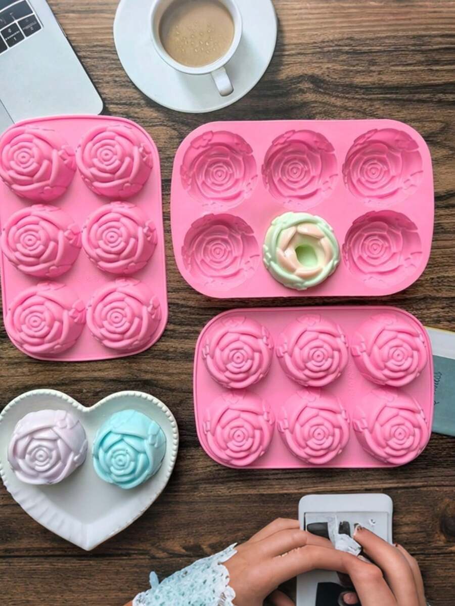 6-Cavity Rose Silicone Baking Mold, 3D Flower Cake Mold For Chocolate, Mousse, Jelly, Pudding, Candy, Mini Cakes And Desserts, DIY Home Baking Tool For Birthday Parties, Afternoon Tea And Special Occasions