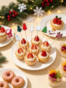 1/10/20/50/100/200pcs Assorted Christmas Element Pattern Fruit Picks, Including Snowflake, Reindeer, Christmas Tree, Santa Claus, Snowman, Cocktail Picks, Fruit Forks, Disposable Fruit Picks, Christmas Tree Decoration, Appetizer Toothpicks, Suitable For Cocktail Party, Birthday Party, Wedding, Christmas Decoration, Christmas (Assorted Patterns Randomly Matched And Shipped) - Multicolor - View 5
