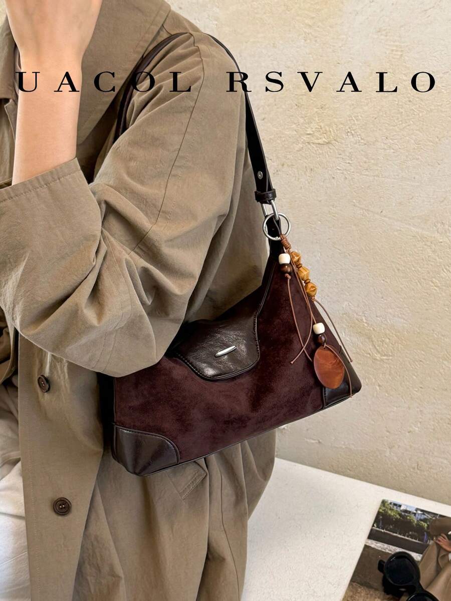 1pc Solid Color Suede Velvet New Women's Bag, Shoulder Bag, Crossbody Bag, Fashion Crescent Underarm Bag, Suitable For Commuting, Shopping, Dating