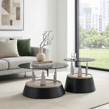 Set Of 2 Coffee Tables With Glass Top - Modern Stackable Design For Living Room, Tempered Glass, Metal Frame, Space-Saving, Approx. - Black + Glass+Metal - View 5
