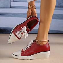 2026 Women's Casual Lace-Up Platform Thick Sole Versatile Fashion Sports Shoes - Red - View 3