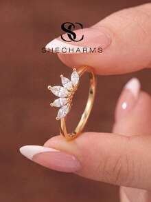 1 buah Cincin Mahkota Minimalis 5 Batu, Perhiasan Indah, Hadiah untuk Wanita - cincin mahkota - View 2