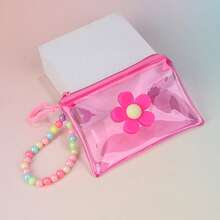1pc Transparent PVC Colorful Coin Purse With Floral Beaded Chain, Girls Portable Travel Wallet (Floral Beaded Bracelet Color Random) - Multicolor - View 7
