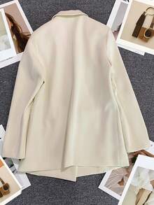 Women's Solid Color Long Sleeve Double-Breasted Blazer Jacket, Notch Lapel | Suitable For Dates, Parties, Outings And Holiday Celebrations - Off White - View 5