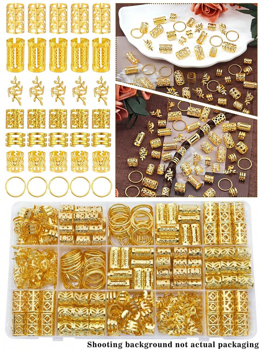 210 món kẹp tóc hợp kim, dây buộc tóc, phụ kiện tóc, dây tết tóc, phù hợp cho kiểu tóc tết, phụ kiện tết tóc bằng kim loại điều chỉnh được - Vàng - Xem 1
