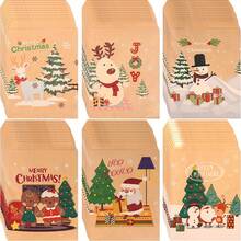 10/60pcs Christmas Candy Paper Bags Christmas Tree Santa Claus Kraft Paper Bags Holiday Party Snack Gift Packaging Bags - Mocha Brown - View 7
