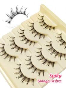 Rikuaild 5 Pairs Natural Makeup False Eyelashes, Anime Style, Slender And Soft, Reusable Clear Band, Natural Soft, Daily Makeup, Anime Style Eye Makeup - Multicolor - View 4