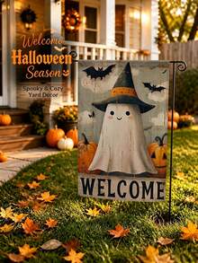 12x18 Inch Halloween Garden Flag, Cute Boo Ghost & Dancing Pumpkin Bat Double-Sided Outdoor Entrance Set, Autumn Garden Spooky Welcome Banner, Suitable For Porch Landscape, No Flagpole Needed - Double-sided and Thickened - View 9
