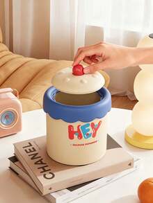 1pcsVibrant Plastic Cylindrical Storage Canister, Wavy Edge Lid With Round Knob & HEY Letter Print, Sealed For Sundries, Multi‑Purpose Desktop Container, Works As Small Tabletop Trash Can, For Bedroom, Living Room, Office, All‑Season Home Use - Multiple Styles - View 5