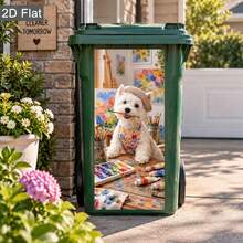1pc Cool Doberman Dog Trash Can Sticker, Waterproof UV-Resistant Vinyl Trash Can Decal, Hip Hop Fashion Glasses Gold Chain Pet Dog Pattern Outdoor Garden Yard Home Decor, Easy Peel DIY Home Decoration Sticker - Kubin Bucket Sticker - View 5