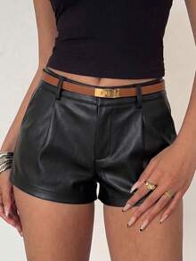 SMILE CHIC Ultra Low Waist Black Shorts, Elegant Fashion Versatile Solid Color With Zipper, Pockets And Button Summer - Black - View 2