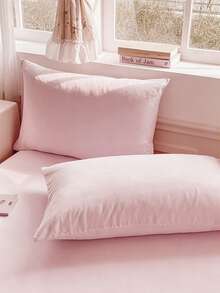 2pcs Pink, Ultra Soft, Breathable, Minimalist Cute, Solid Color, Unisex, Polyester, Dorm Wear, All Season, 1 Pair Pillowcases, Size Options: Twin, Full, Queen, King - Pink - View 2