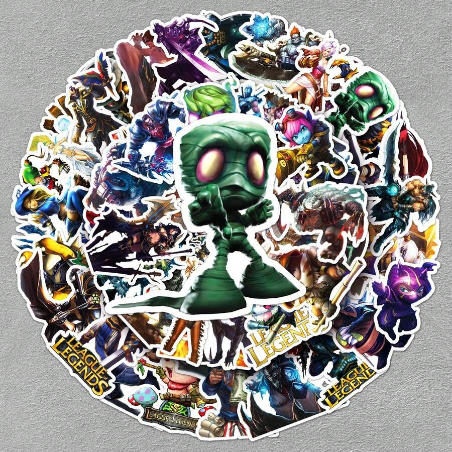 Hasbro 50pcs League Of Legends Cartoon Game Popular Cross-Border Planner Laptop Luggage Waterproof Adhesive Decorative Stickers - Multicolor - View 1