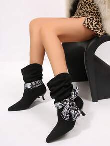 FVPFVP Lost Deer [Paisley Flower Slouch Boots] Vintage Slimming Ruched Slouch Boots Women Versatile Minimalist Western Boots - Black - View 2