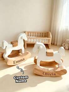 Personalized Wooden Rocking Horse, Mini Nursery Decor, Baby Shower Gift, Baby Growth Keepsakes, Gifts For Newborns - Multicolor - View 2