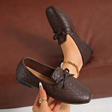 New Women's Flat Ballet Shoes With Woven Fabric And Bowknot Decoration, Elegant And Comfortable Minimalist Design, Suitable For Party, Banquet, Nightclub And Other Occasions, Vacation, Walking, Outdoor Wear, Versatile Style - Brown - View 2