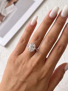 1pc Moissanite Ring Delicate 1CT Oval Ring With Accent Diamonds Perfect For Women's Daily Wear And Parties - Oval Moissanite Ring With Diamonds - 1ct - View 3