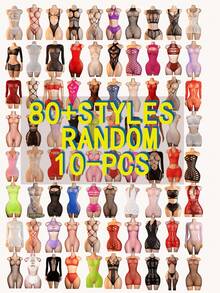 10pcs Random Assorted Colors Plus Size Women's Sexy Multi-Style Mesh Split Jumpsuit Fishnet Jumpsuit Socks Shiny Waist & Hip Skirt Adult New Arrival - Multicolor - View 2