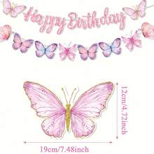 Butterfly Birthday Decoration – 2 Pieces Set: "Happy Birthday" Garland/Banner For Girls, Kids, Women, And Adults - Multiple Styles - View 7