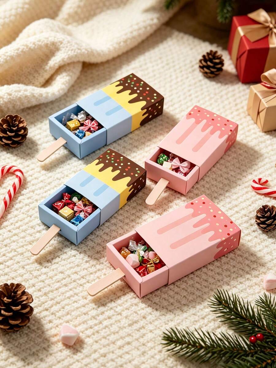 12 piezas - Cajas de regalo de papel con forma de helado, cajas de ...
