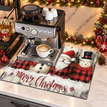 1pc Christmas Themed Printed Pattern Dish Drying Mat, Kitchen Countertop Bowl & Plate Rubber Bottom Drying Pad, Party Decoration, Super Absorbent Hidden Stain Dish Drying Mat, Soft Diatomaceous Earth With Rubber Backing Multi-Functional Kitchen Home Mat, Quick Dry Mat For Coffee Machine & Dish Rack, Kitchen Countertop Coffee Mat & Dish Drying Pad - LL LSD005 - View 3