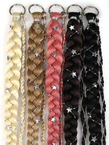 Women Black Decorative Braid Hair Extension, Long Braided Hairpiece With Star Ornaments, Easy Clip-In Design For Cosplay And Daily Hairstyle - Multicolor - View 5