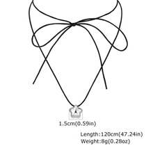 1pc Gothic Style Stainless Steel Heart-Shaped Black Rope Necklace, Gold Color, Women's Daily Gift, Halloween - Silver - View 7