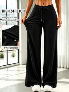 2pcs Women's Straight Leg Pants, Loose Fit With Elastic Drawstring Waist, Solid Color, Elastic Comfortable Knit Fabric, New Spring Summer Autumn Women's Sports Pants - Multicolor - View 5