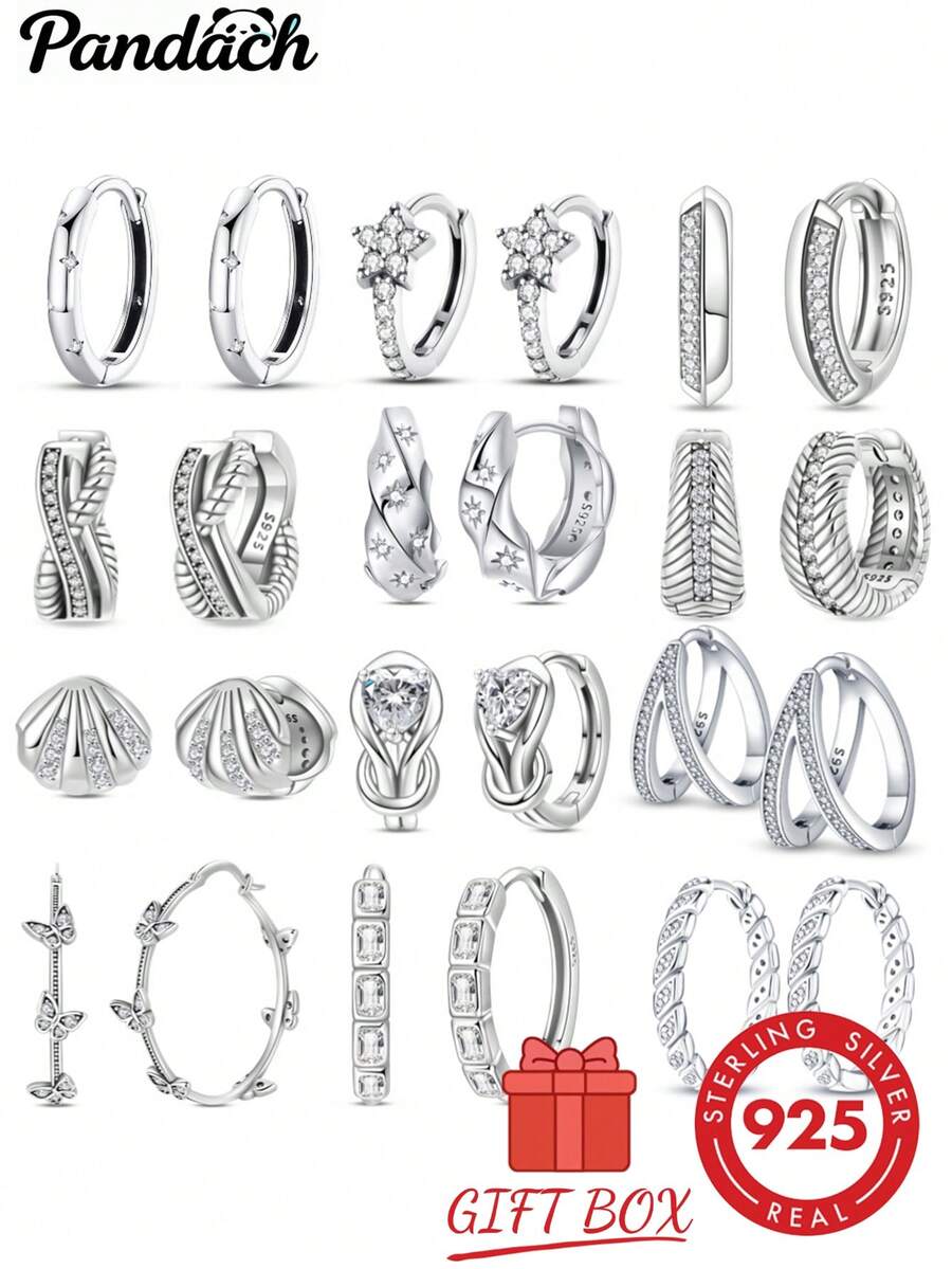 1 Pair 925 Sterling Silver Diamond Inlaid Minimalist Twisted/Star Geometric Design Earrings. These Versatile Earring Pendants Can Be Paired With Bracelets Or Necklaces, Making Them Ideal Accessories For Creating Affordable Luxury Jewelry. Carefully Crafted And Sparkling, They Are Perfect For Handmade Crafts And Daily Wear. - Silver - View 1