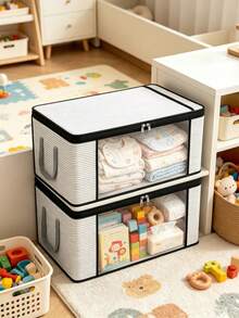 1/3pcs Baby Nursery Storage Box With Clear Front Window, Zipper Closure, Large Capacity Fabric Closet Organizer For Baby Clothes, Blankets And Toys - Multicolor - View 1