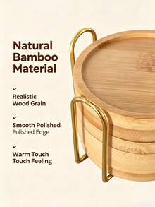 Bamboo Round Coaster Set With V-Shaped Gold Iron Storage Rack, 4-Piece And 6-Piece Organizer Set, Coaster Holder Also Functions As Cup Holder, Heat-Resistant Anti-Scald Water Cup Coaster, Natural Bamboo Tea Cup Coaster, Desktop Protection Pad, Home Coffee Cup Coaster, Minimalist Home Dining Table Coffee Table Decor, Easy Storage Non-Slip Coaster Home Gift. - Gold - View 5