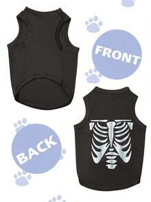 LUCKIE PAW 1pc Halloween Skeleton Print Funny Pattern Pet Vest Suitable For Small & Large Dogs Cats Indoor Outdoor - Black - View 3