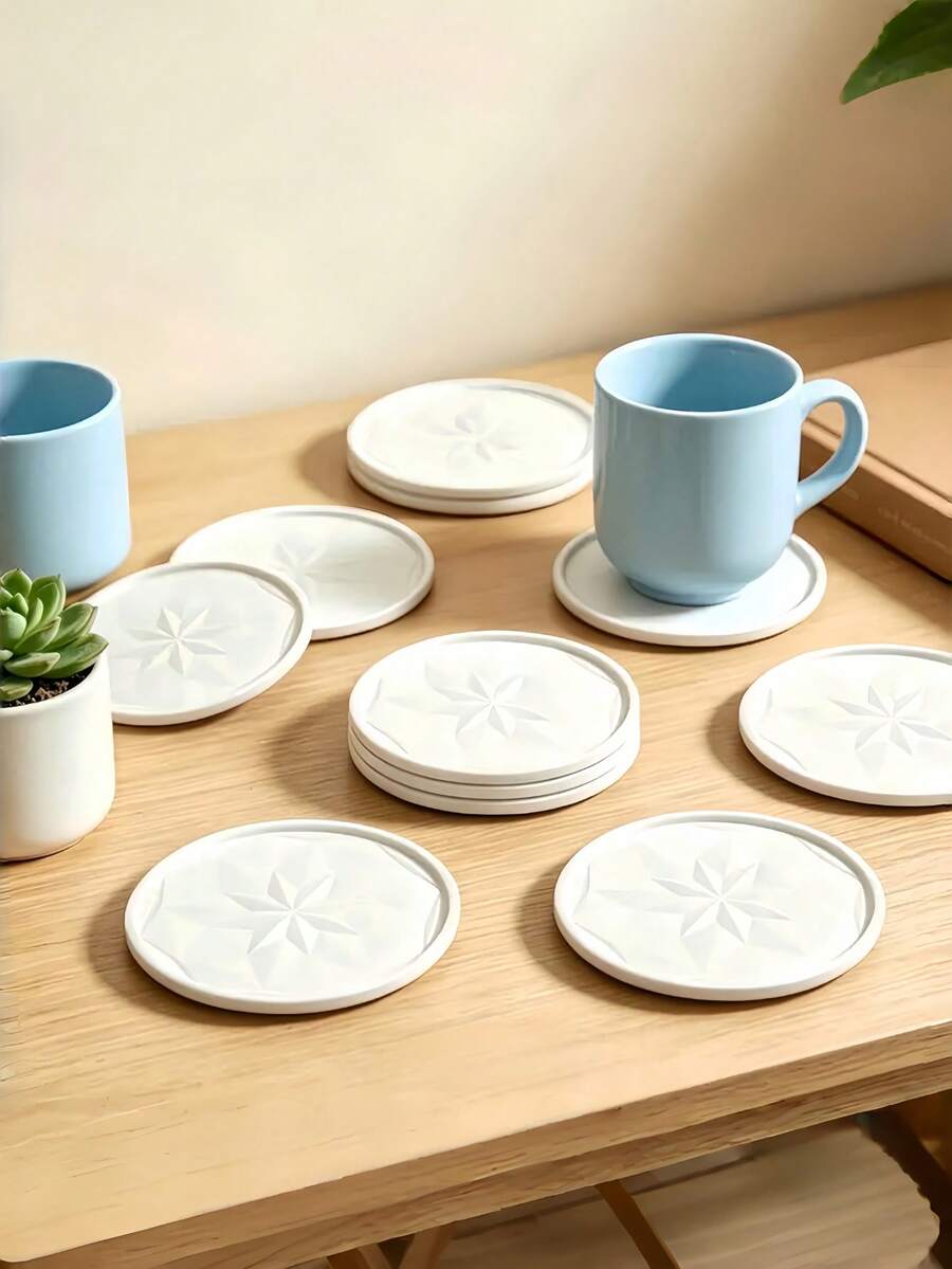 1/2/6pcs White Silicone Coasters Tea Cup Mats Modern Beverage Cup Pads Creative Mug Coasters Suitable For Desk Cold & Hot Drinks Coffee Tea Kitchen Home Decor Non-Slip Diamond Texture Washable Car Office Home Use - White - View 1