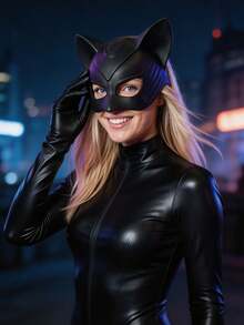 1pc Women's Cat Face Mask, Holiday Prop, Suitable For Halloween, Cosplay Party, Halloween Cat Mask, Cosplay, Sexy Women's Fashion - Black - View 4