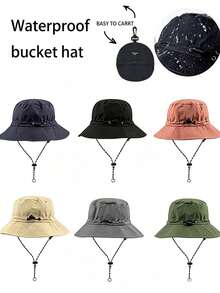 2PCS Solid Color Minimalist Casual All-Season Waterproof Quick-Dry Men's Bucket Hat, Unisex Foldable Portable Bucket Hat, Windproof Drawstring Adjustable Sun Hat, Travel Hiking Sun Protection Fishing Outdoor Sports Commute Sun Hat, Lightweight Portable, Suitable For All Ages, Adjustable Foldable, UV Protection, Gift For Friends, - Multicolor - View 10