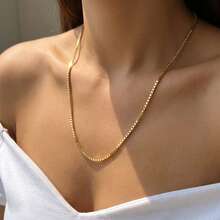 925 Sterling Silver Necklace, Gold-Tone Silver Chain, Classic Box Chain Design With Upgraded Spring Clasp, 18-24 Inches Multiple Sizes, Suitable For Pendant Matching To Create Personal Style, Gift For Men And Women - Gold - View 4