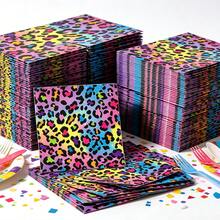 20/40/100 Pieces Of Colorful Neon Leopard Print Tablecloths - Disposable Paper Towels, Featuring Vibrant Colors And Black Animal Patterns, Suitable For Wild-Themed Parties, Female Birthday Celebrations, And Single-Person Parties - View 5