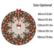 1pc Plaid Bow & Pom Pom Pattern Christmas Tree Skirt, Elegant Color Holiday Decor, 5 Sizes, Unisex Holiday Gift, Suitable For Home And Party Christmas Decoration - Plaid Bow Pine Cone - View 3
