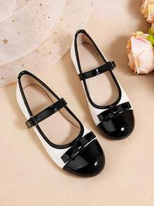 Girls' Bow Mary Jane Flat Shoes, School Shoes For Autumn Back To School, Suitable For Matching With Dresses - Black and White - View 3