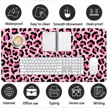 1pc Retro Bright Pink Leopard Print Extended PU Leather Large Desk Mat, 2D Printed Washable Non-Slip Rectangular Keyboard Leather Mouse Pad, Aesthetic Halloween Animal Mat For Home Office School Gamers - View 9